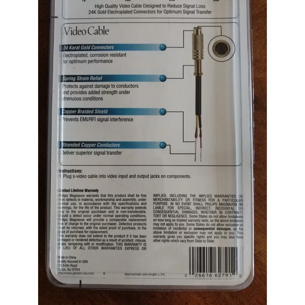 New Phillips Magnavox S-Video Cable 6' 24K Gold Plated Series - M62791 VTG NOS
